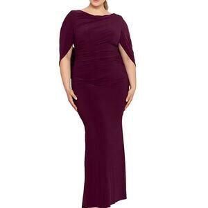 NEW Betsey Adam Sz 14 Boat Neck 3/4 Drape Sleeve Gown Wine Burgundy Cape